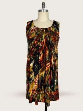 Ronni Nicole Sleeveless Abstract Print Dress in Black, Green, Rust